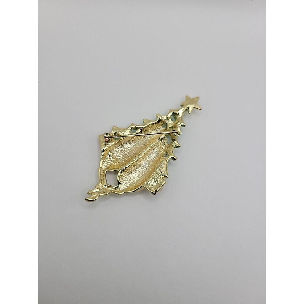 Vintage‎ AJC Christmas Cats Brooch: Gold Tone Glitter Enamel Tree Pin - Picture 8 of 10